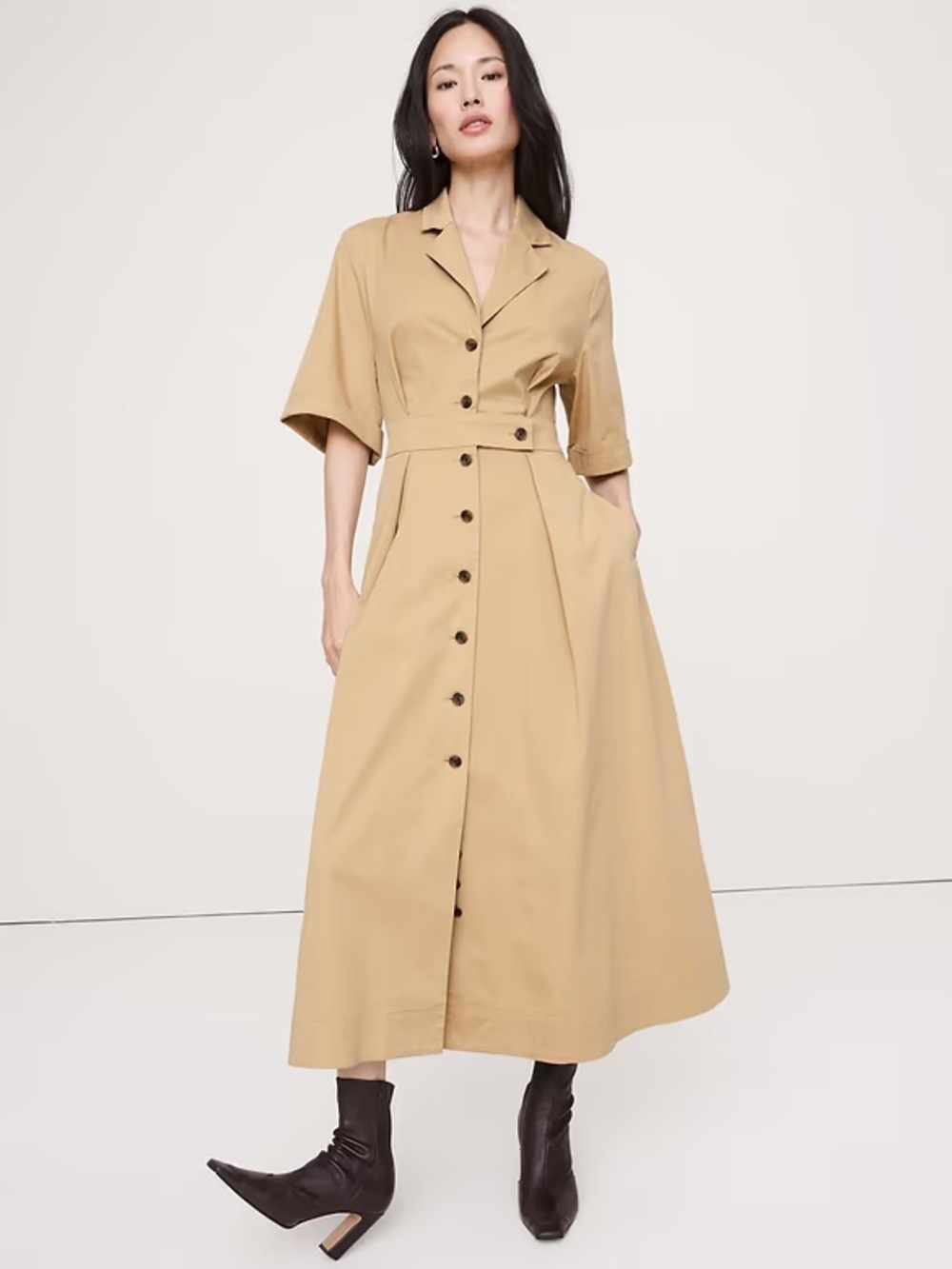 NEW! Banana Republic Stretch-Poplin Shirtdress - 8 PETITE 🎈2️⃣